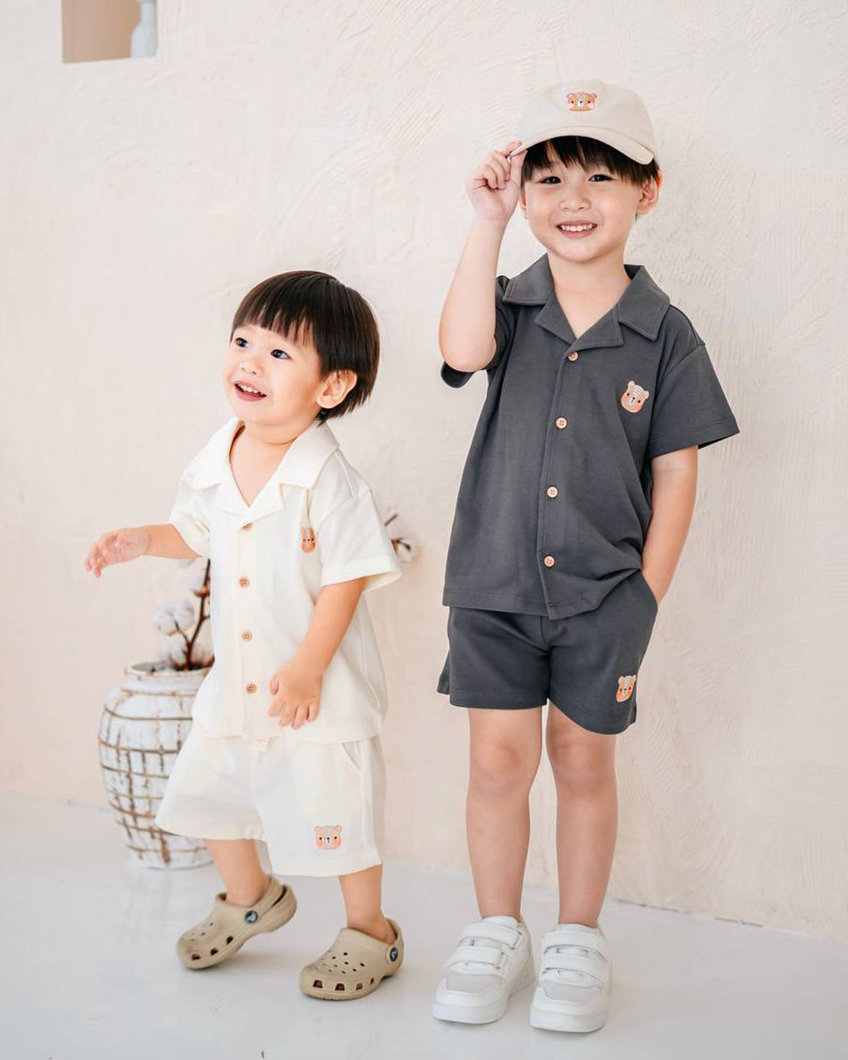 MIKA CAMP COLLAR SHIRT SET IN CHARCOAL GREY