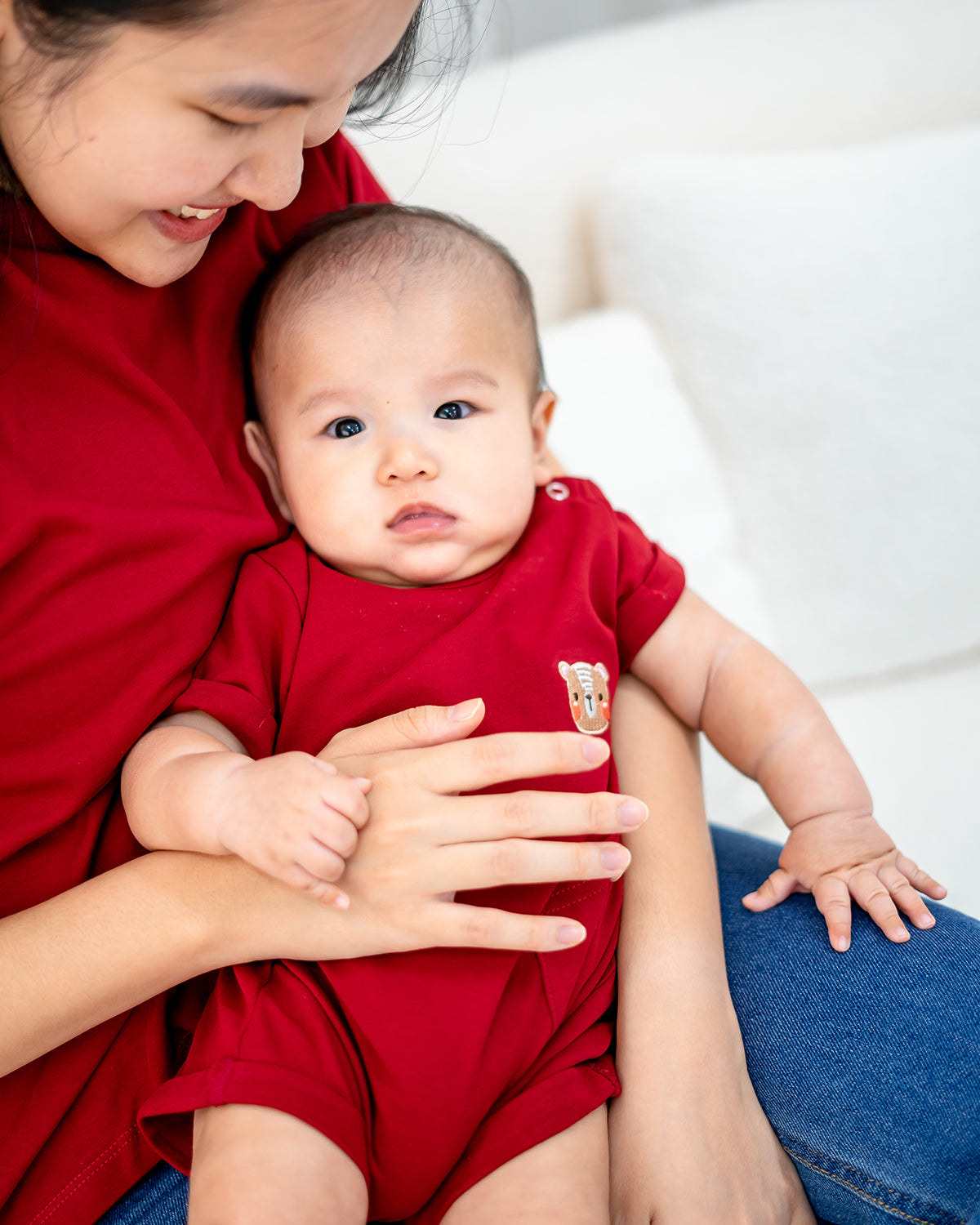 LEBEAR SIGNATURE EMBROIDERY ONESIE IN RED