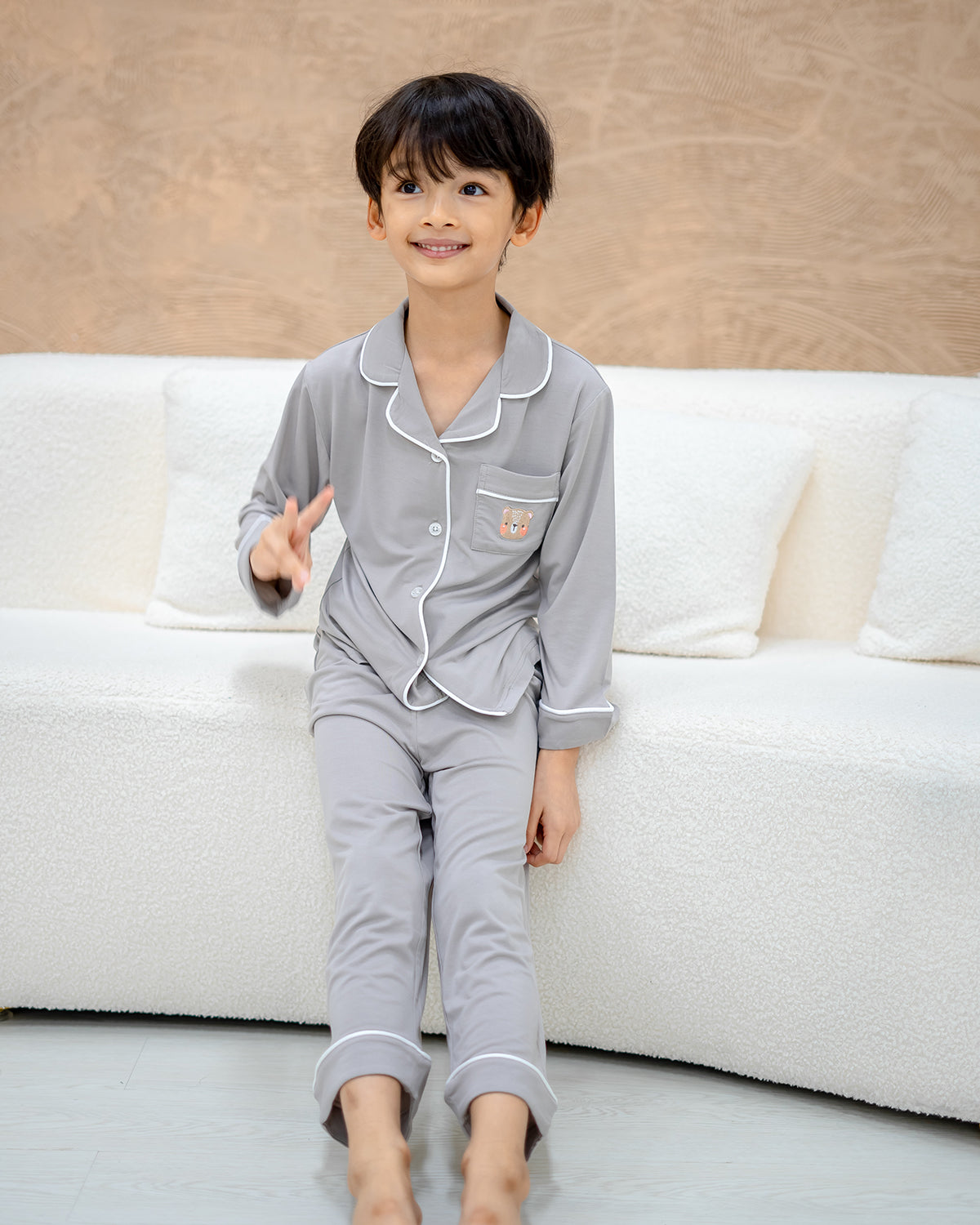 LEBEAR KIDS BAMBOO PYJAMAS PANTS SET IN GENTLE GREY