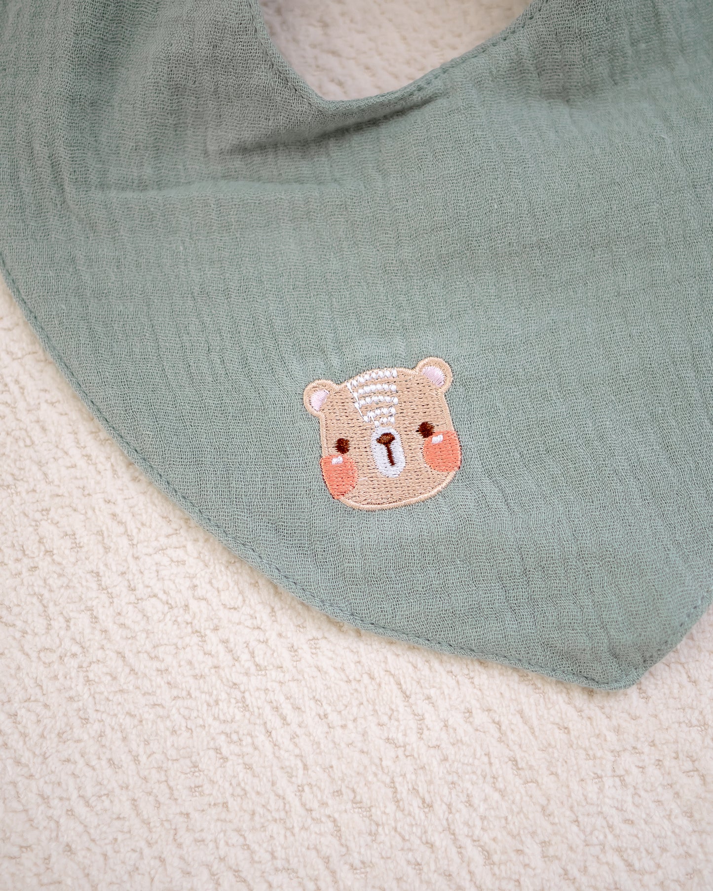 LEBEAR MUSLIN COTTON BABY BIB IN TEA GREEN