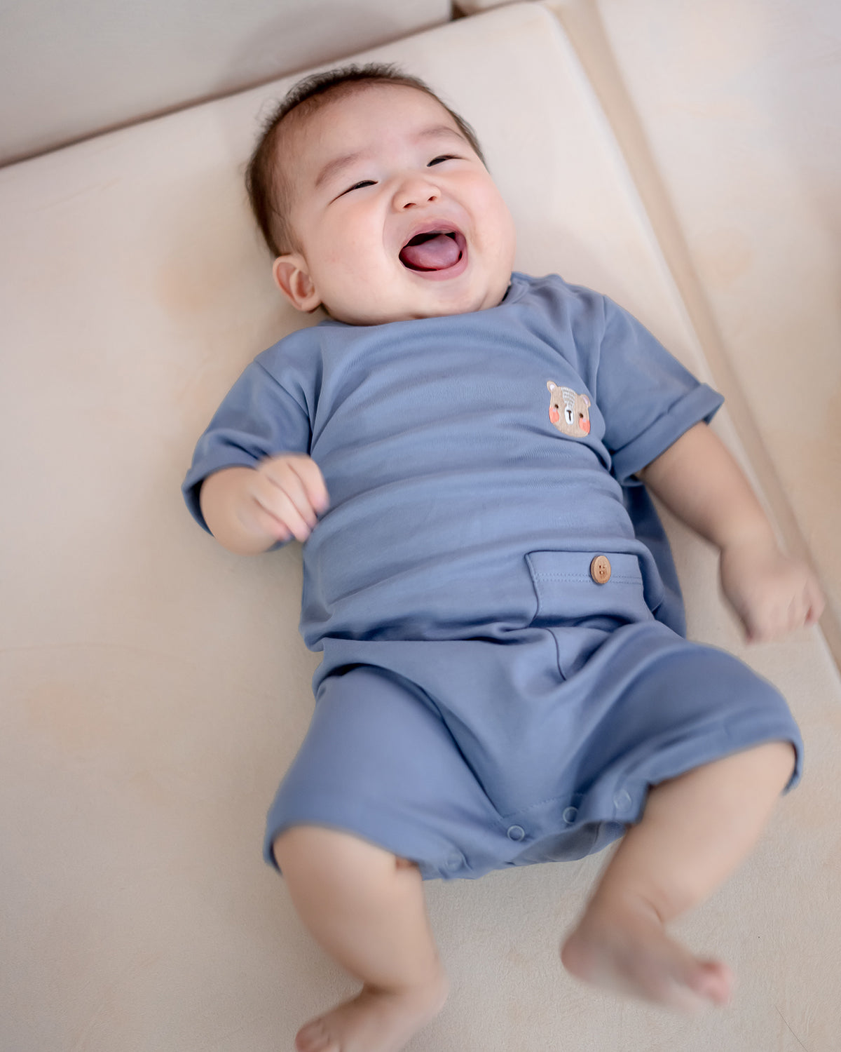 LEBEAR SIGNATURE EMBROIDERY ONESIE IN STEEL BLUE