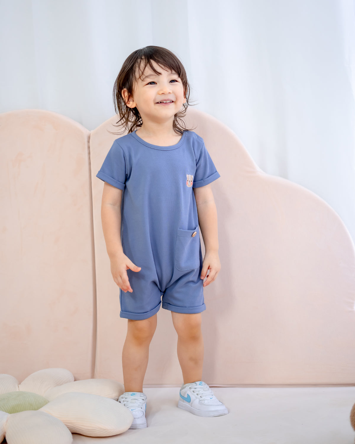 LEBEAR SIGNATURE EMBROIDERY ONESIE IN STEEL BLUE