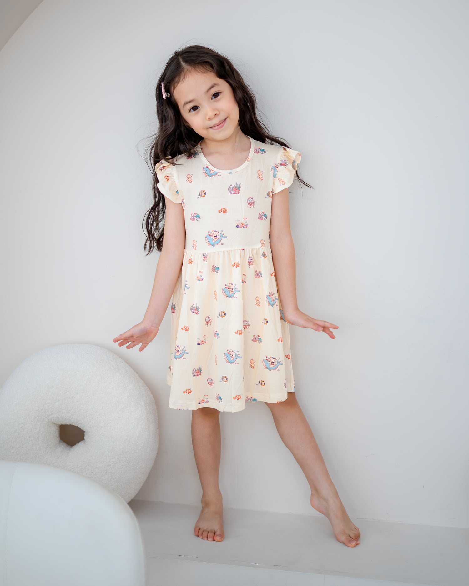 OCEAN DREAMS KIDS TENCEL™ RUFFLE DRESS IN SEASHELL SAND
