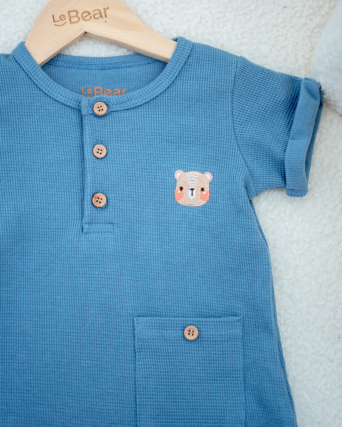 HELLO WAFFLE ONESIE IN STEEL BLUE
