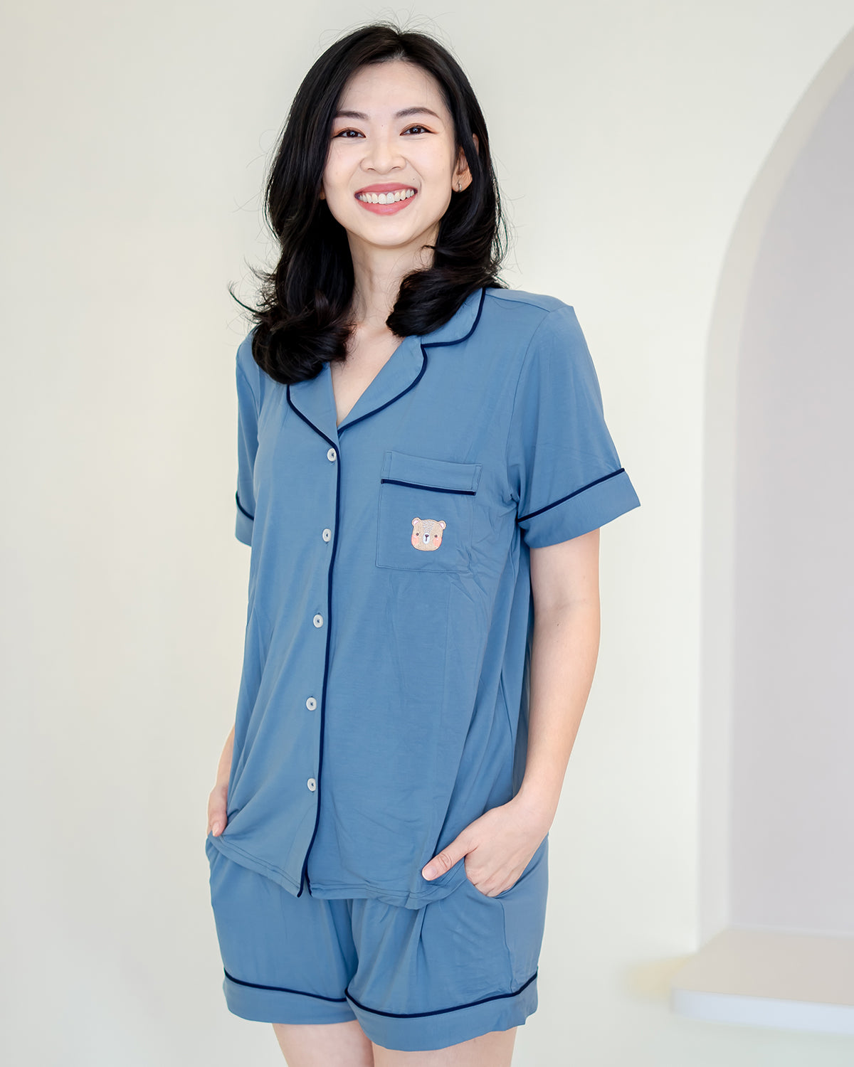 LEBEAR ADULT LUXE COMFORT PYJAMAS IN DUSK BLUE