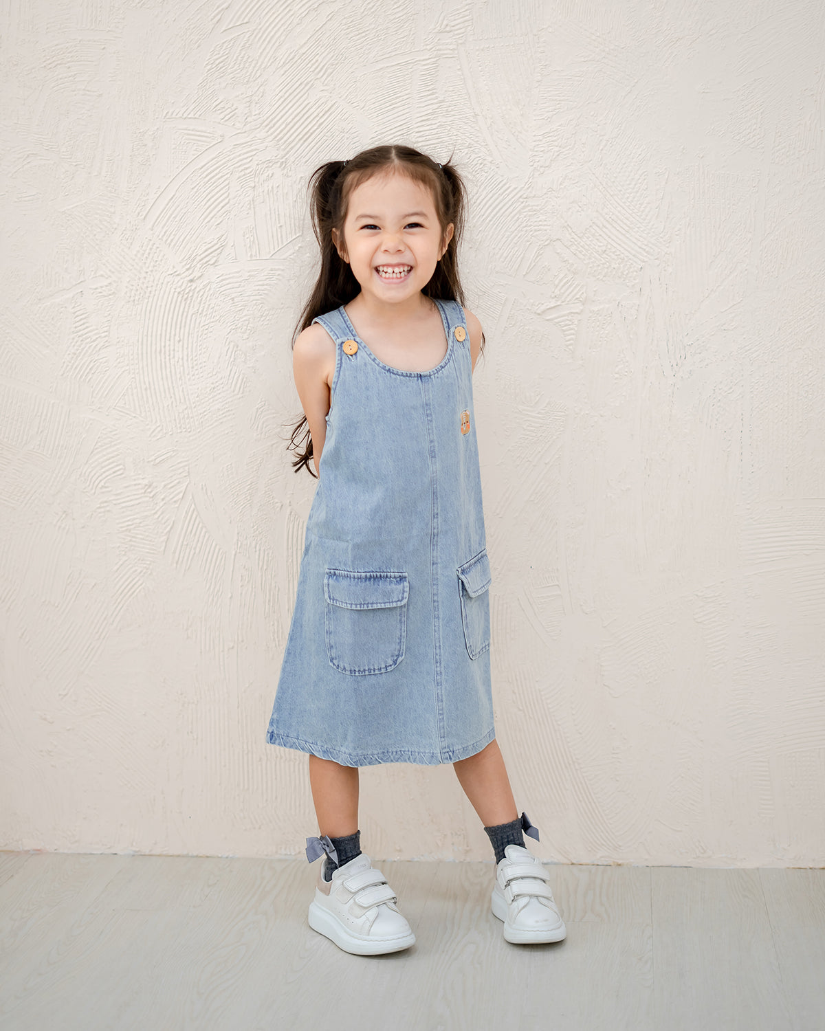 LEBEAR DAISY DENIM PINAFORE DRESS