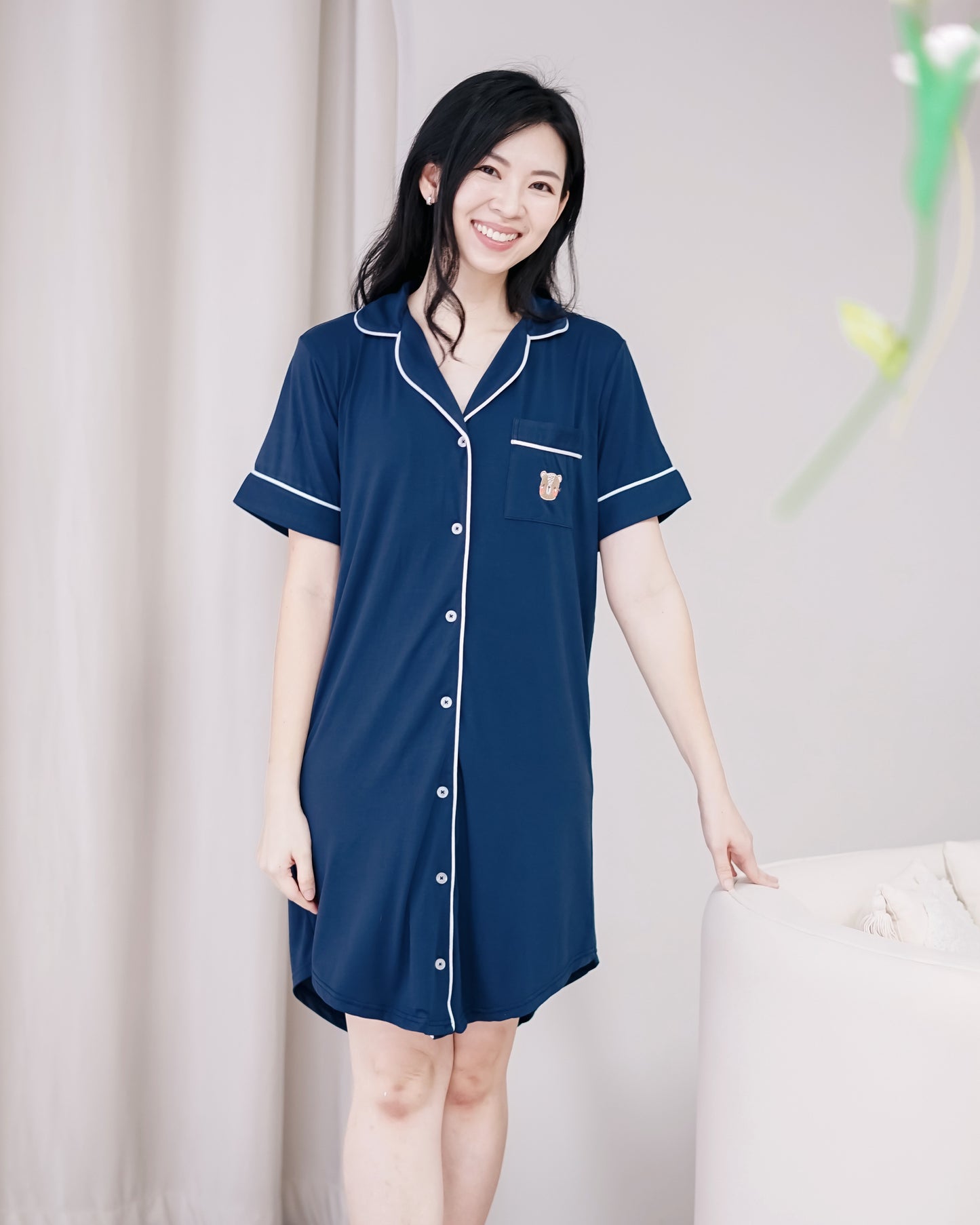 LEBEAR ADULT LUXE COMFORT PYJAMAS DRESS IN DEEP SEA BLUE