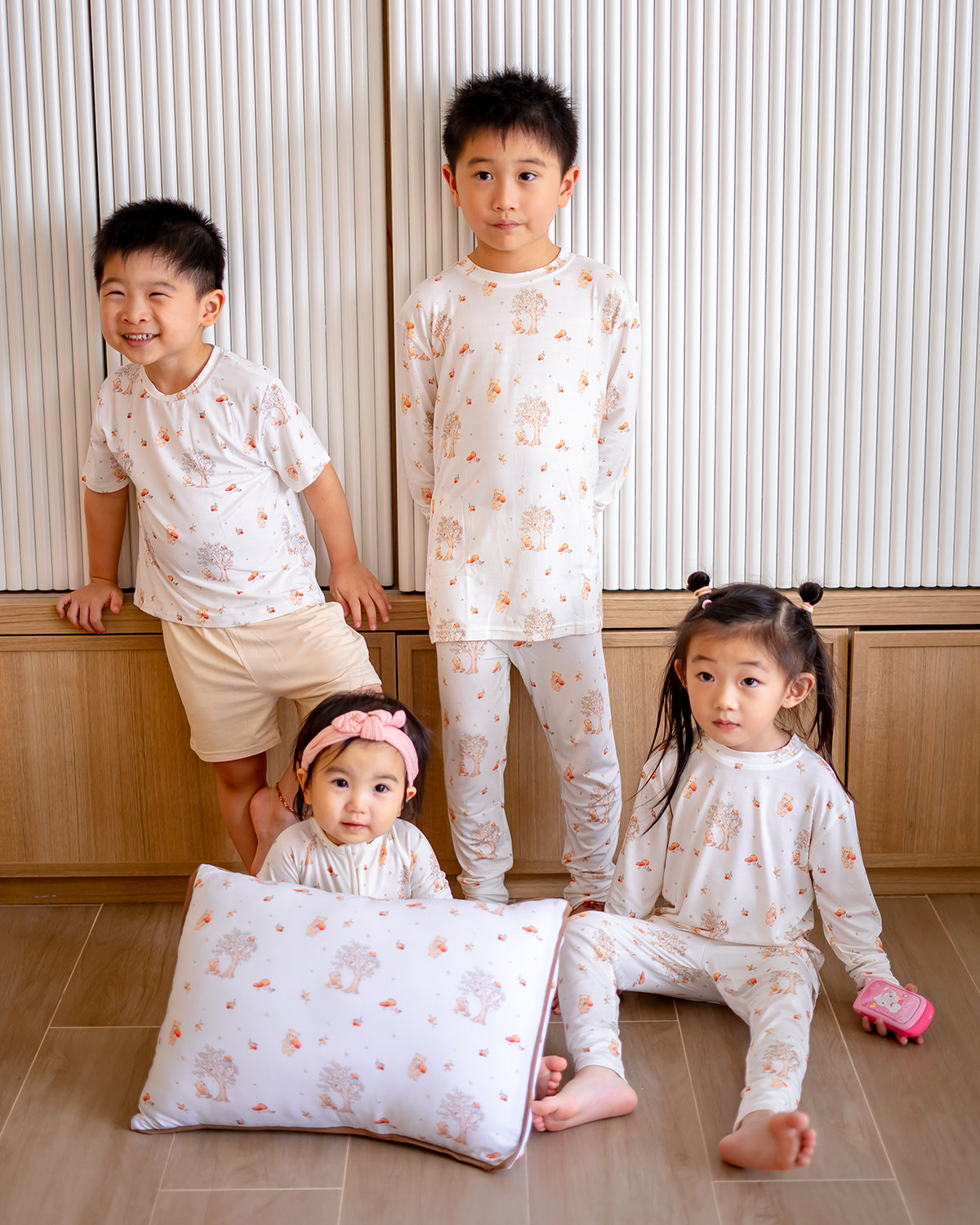 LeBear kids bamboo lounge set in Mushroom Bear print, crafted from OEKO-TEX® certified bamboo for ultra-soft breathable comfort