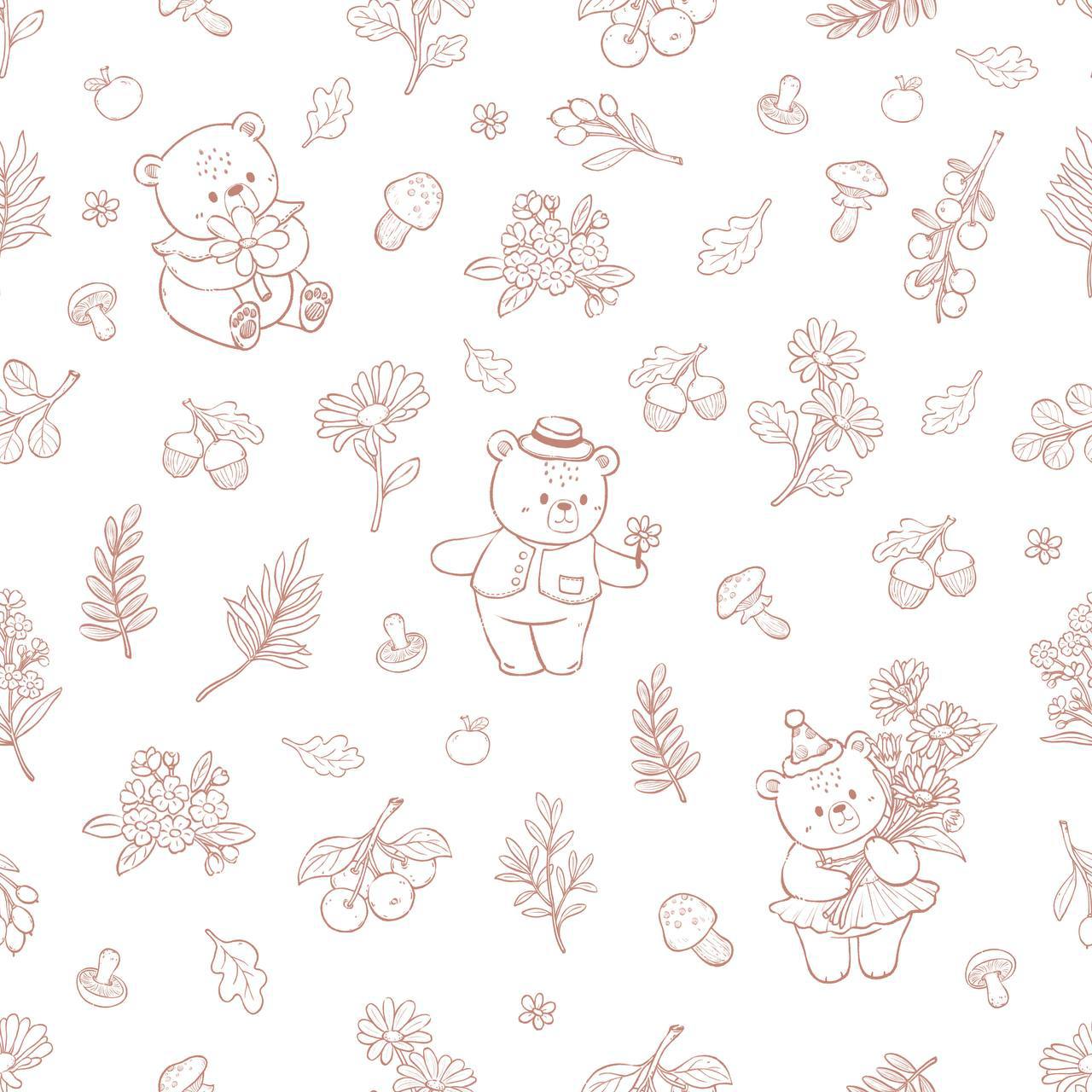 LeBear Meadow Mocha floral bear print on TENCEL baby romper fabric