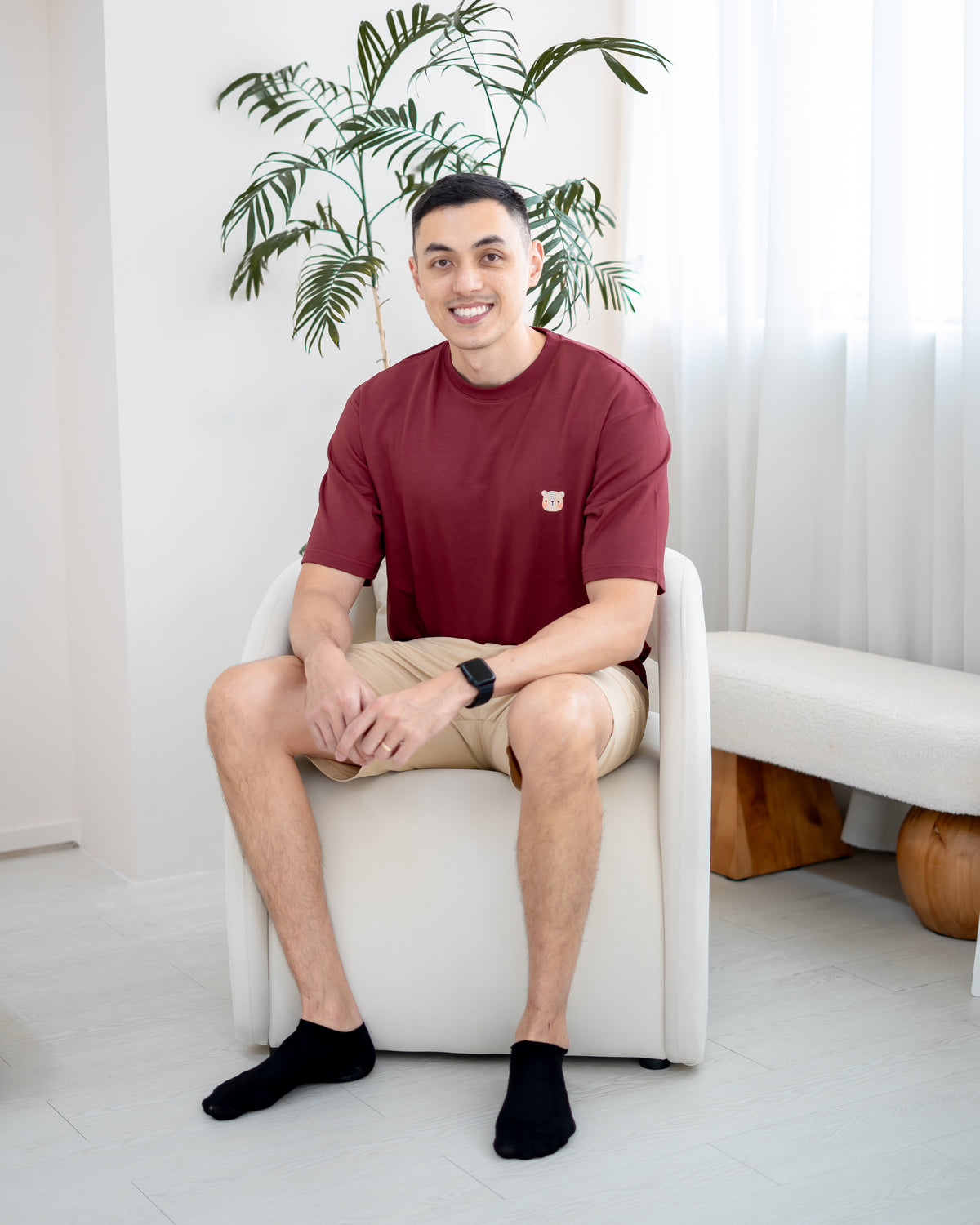 LeBear Men's TENCEL™ Oversize Tee in Maroon with relaxed oversized fit