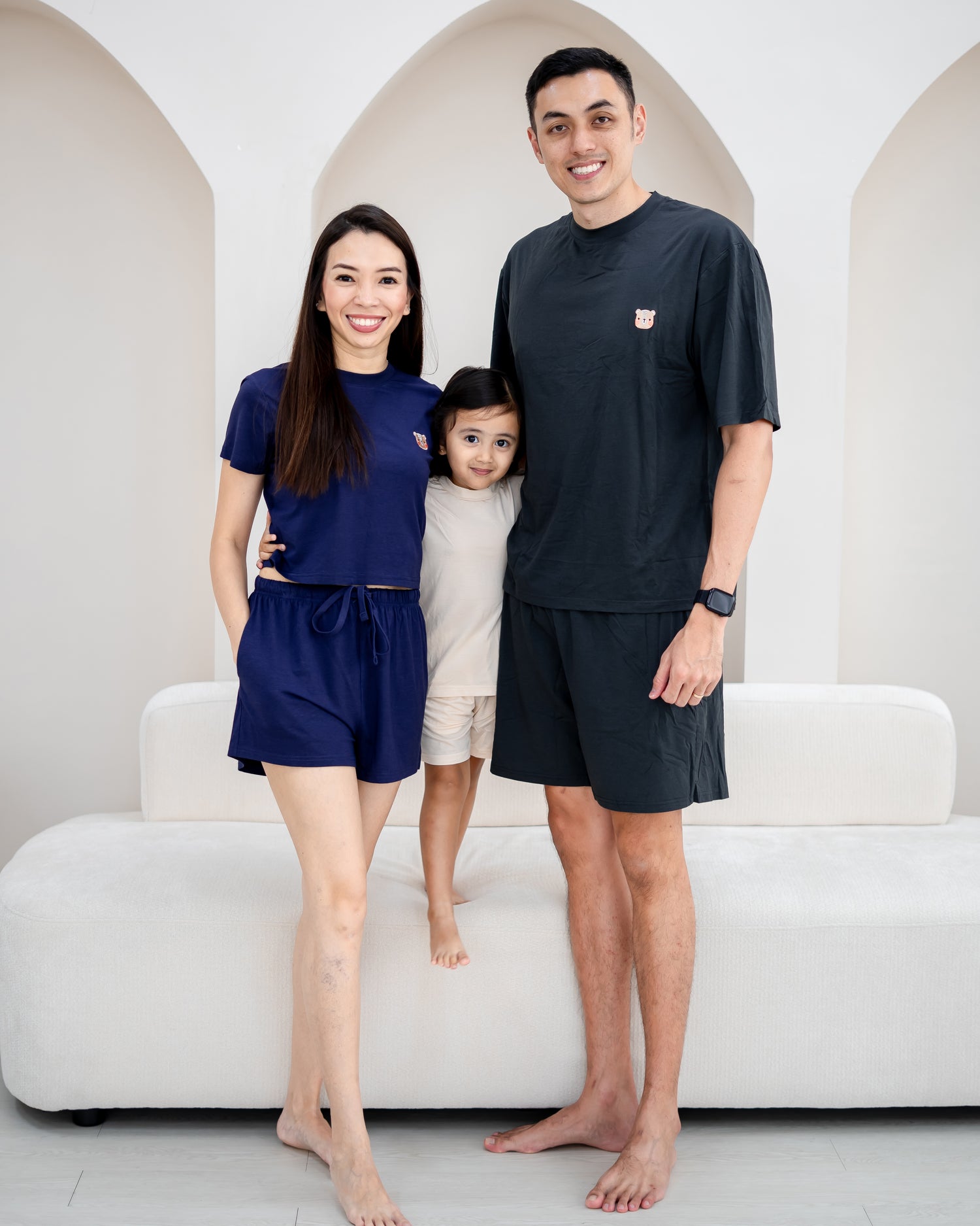 LeBear TENCEL™ family lounge set navy black matching outfits for parents and kids soft breathable family wear Singapore