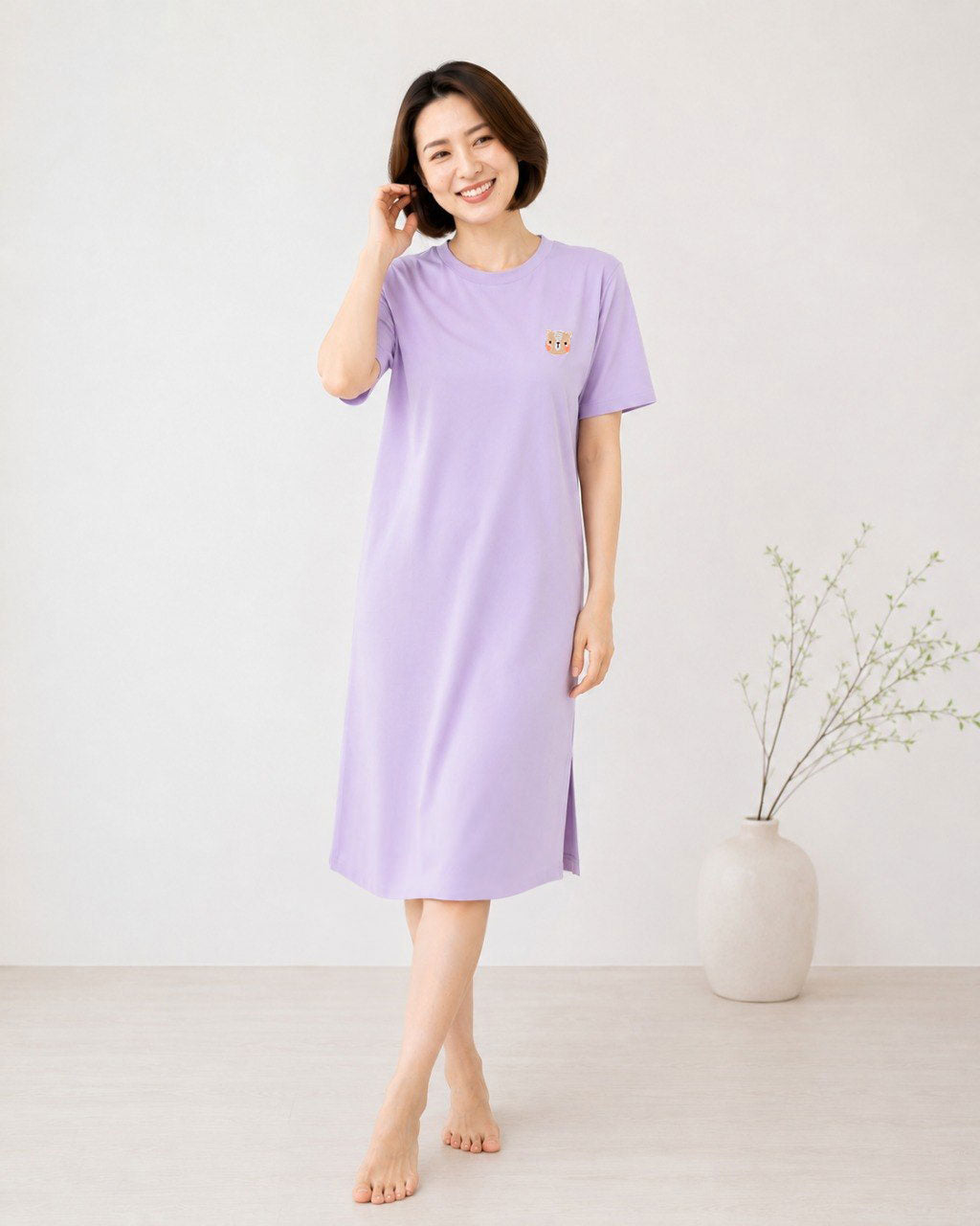 LEBEAR EASY SLIT TENCEL™ DRESS IN LAVENDER