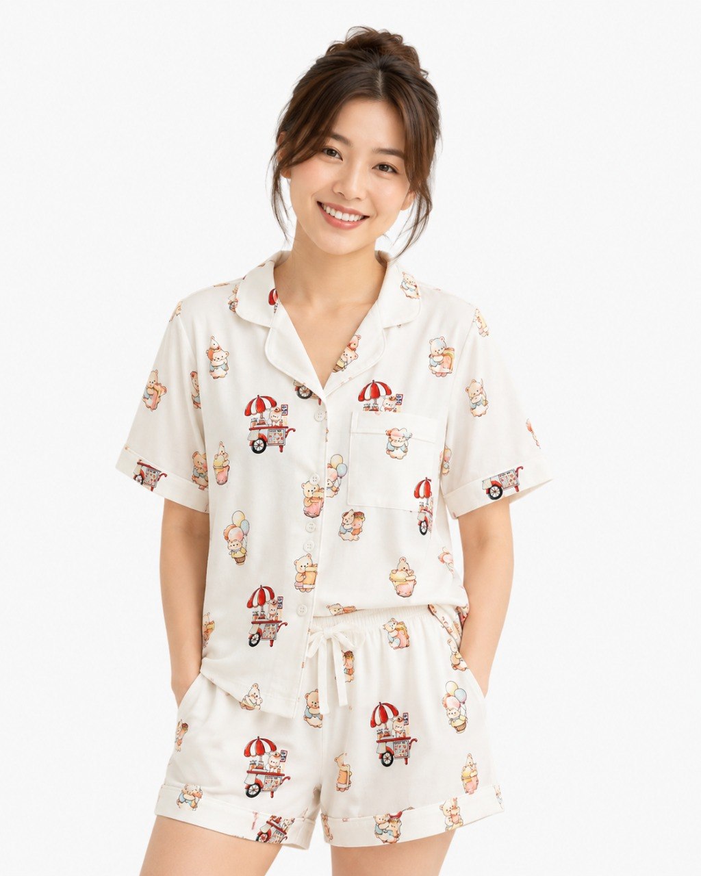 (PRE ORDER) UNCLE BEAR ICE CREAM TRUCK ADULT BAMBOO PYJAMAS SHORTS SET