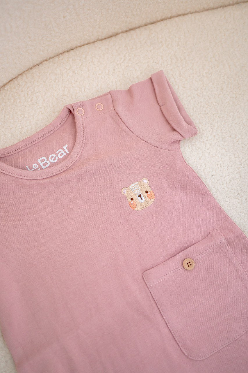 LEBEAR SIGNATURE EMBROIDERY ONESIE IN TEA ROSE