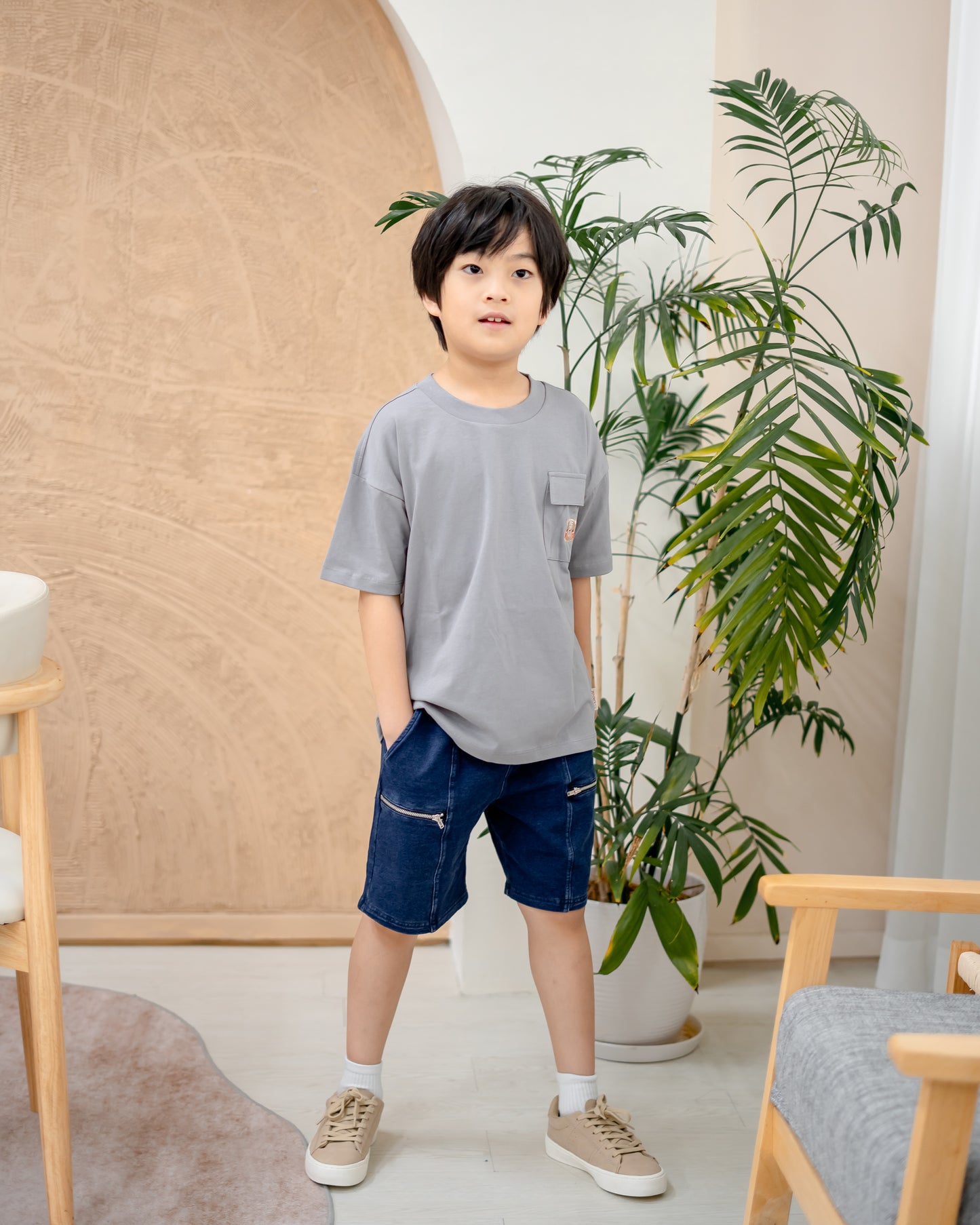 Children’s dark wash denim shorts designed with soft stretchable fabric, durable and comfortable for kids fashion