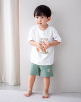 LEBEAR EMBROIDERY JOGGER SHORTS IN PINE GREEN