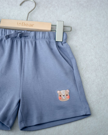 LEBEAR EMBROIDERY JOGGER SHORTS IN STEEL BLUE