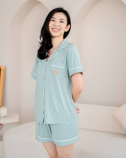 Adult bamboo sleepwear in Tiffany Green, relaxed fit for comfort