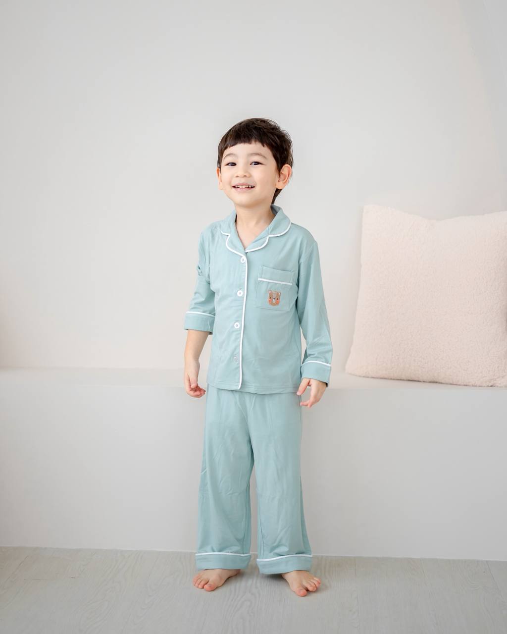 LeBear kids bamboo pyjamas in Tiffany Green, OEKO-TEX certified and tagless