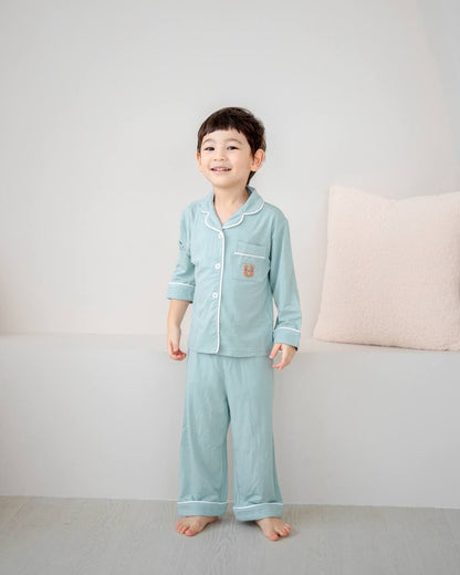 LeBear kids bamboo pyjamas in Tiffany Green, OEKO-TEX certified and tagless