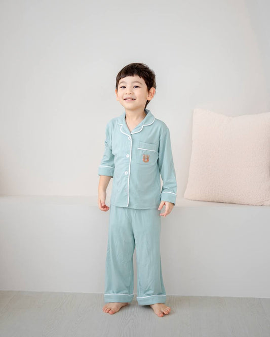 LeBear kids bamboo pyjamas in Tiffany Green, OEKO-TEX certified and tagless