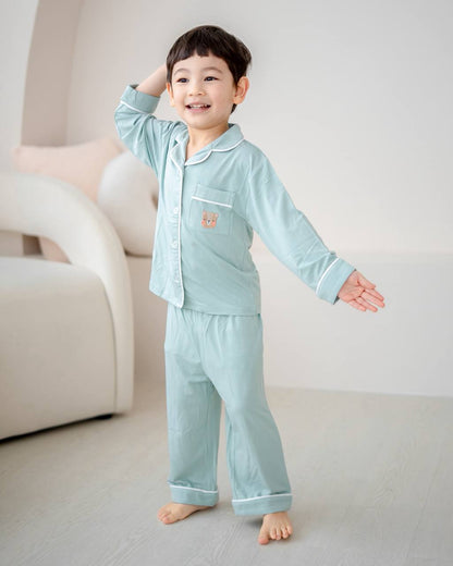 Soft bamboo sleepwear for kids in Tiffany Green, breathable and gentle