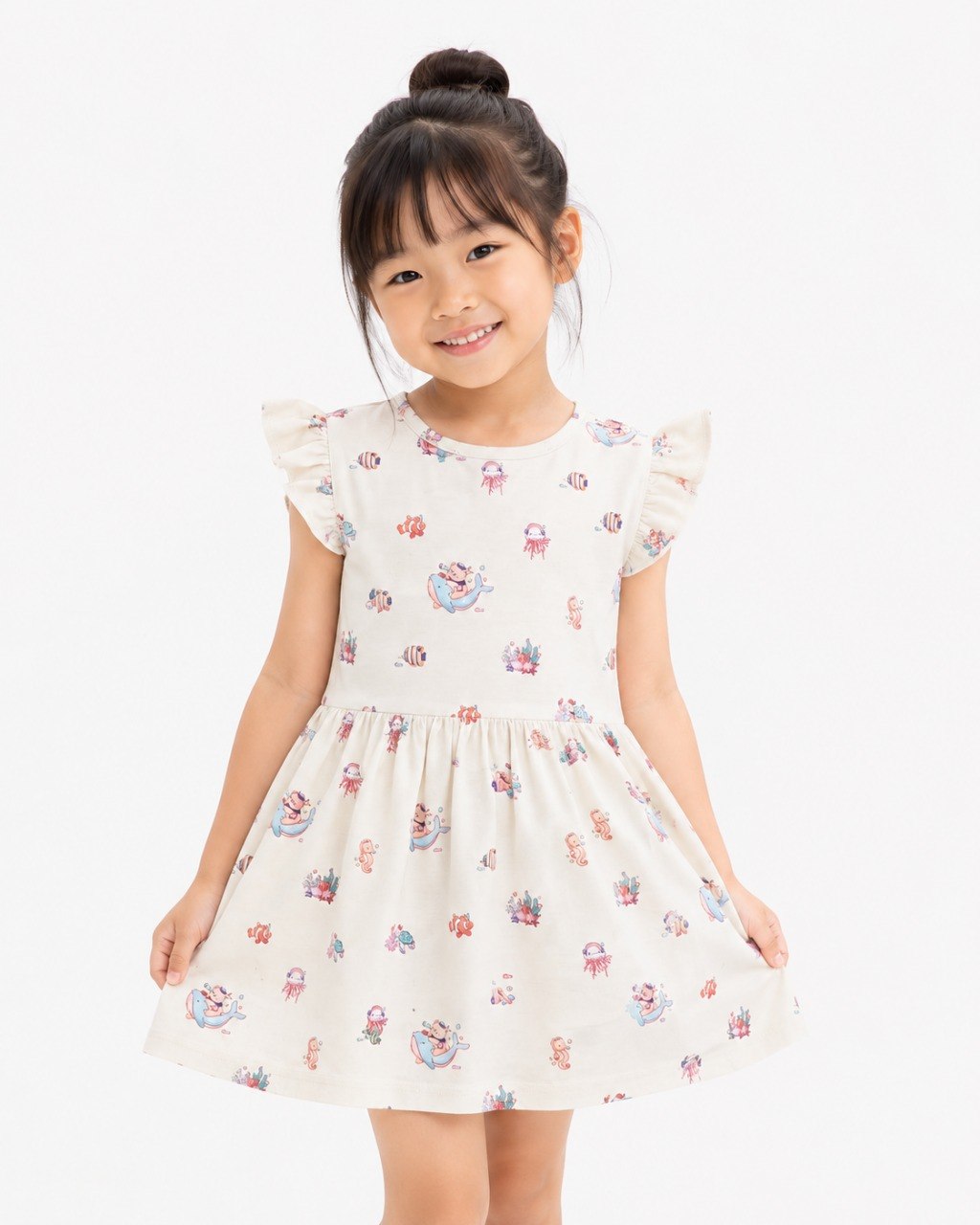 OCEAN DREAMS KIDS TENCEL™ RUFFLE DRESS IN SEASHELL SAND