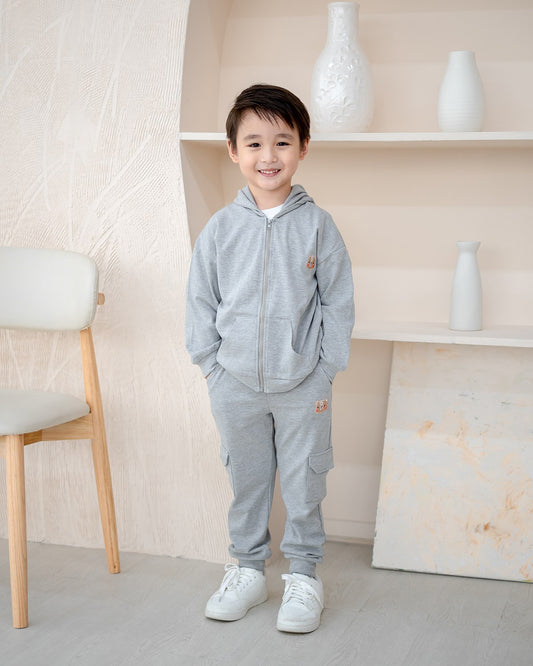 VOYABEAR HOODED JACKET IN STEEL GREY