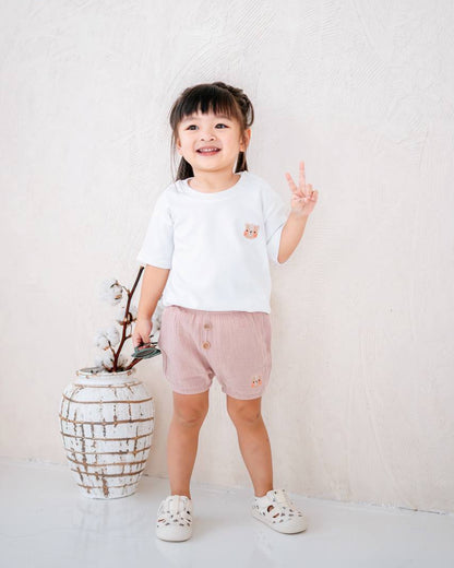 LEBEAR EMBROIDERY PUMPKIN SHORTS IN MUTED PINK