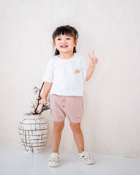 LEBEAR EMBROIDERY PUMPKIN SHORTS IN MUTED PINK