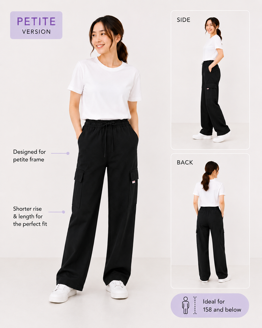 (PRE ORDER) LEBEAR PETITE UTILITY CARGO PANTS IN BLACK