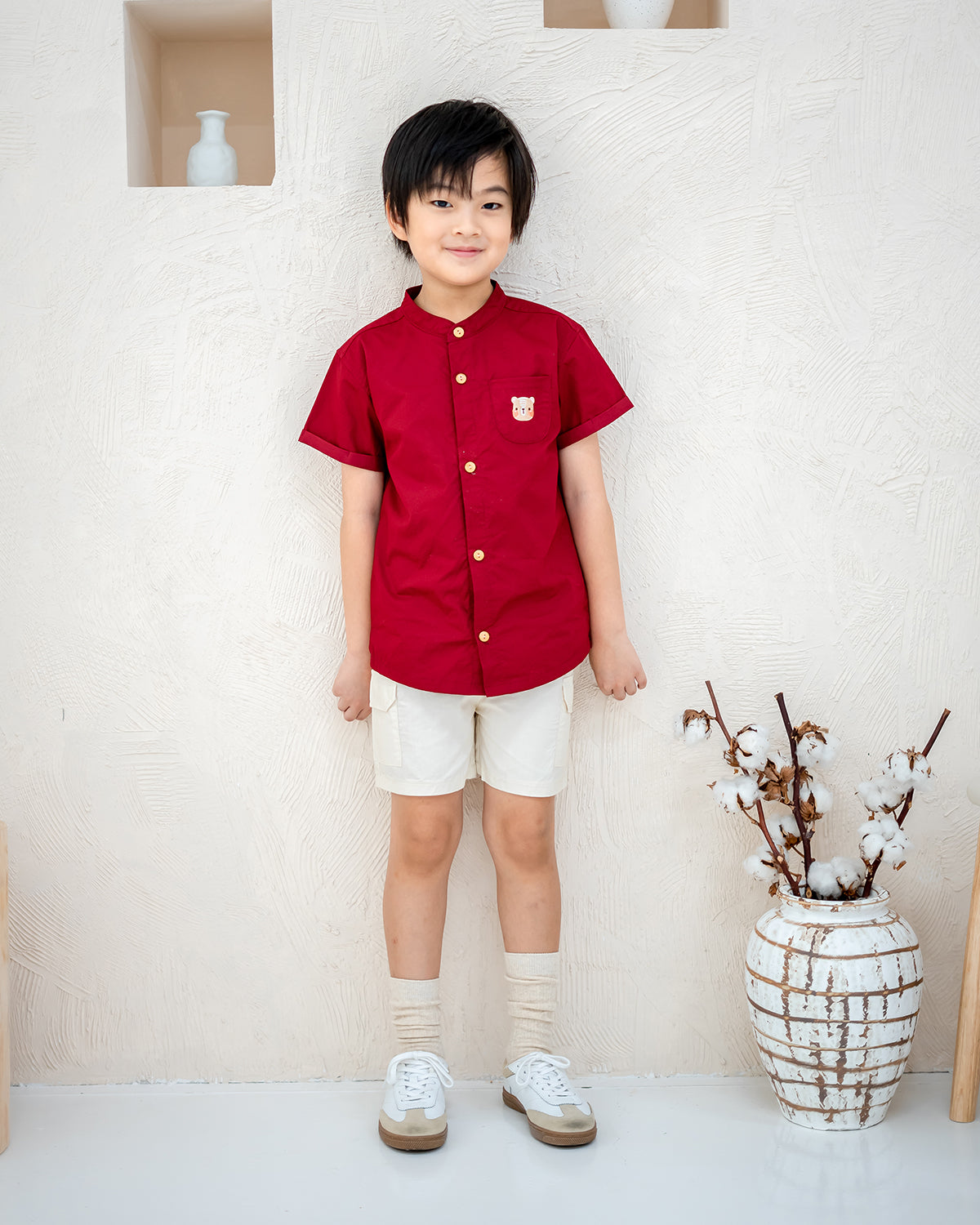 ASA MANDARIN COLLAR IN RED