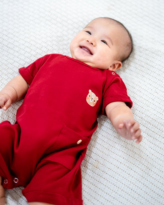 LEBEAR SIGNATURE EMBROIDERY ONESIE IN RED