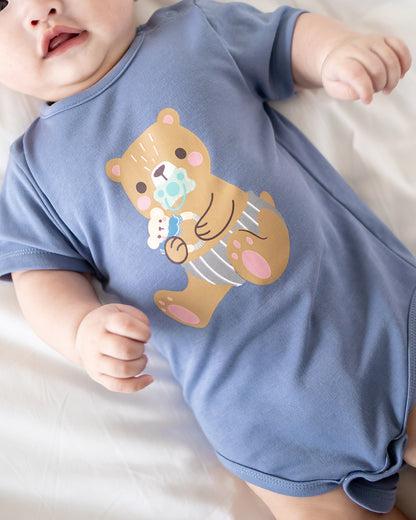 NM X LEBEAR BINKY BEAR ONESIE IN YALE BLUE