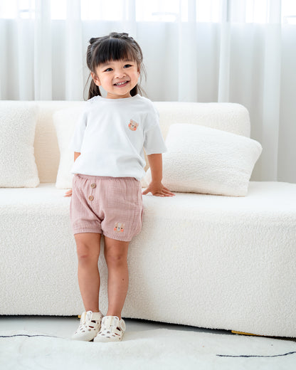 LEBEAR EMBROIDERY PUMPKIN SHORTS IN MUTED PINK