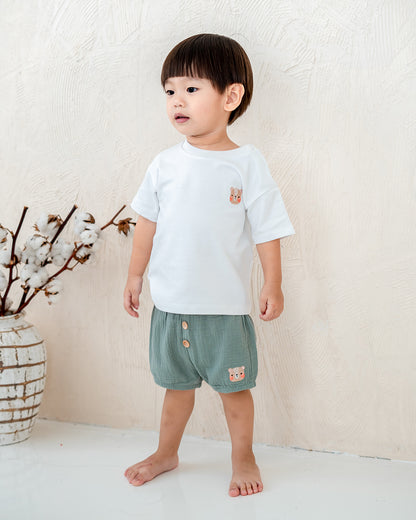 LEBEAR EMBROIDERY PUMPKIN SHORTS IN PINE GREEN