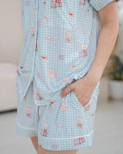 (PRE ORDER) BEARISTA ADULT BAMBOO PYJAMAS SHORTS SET IN BLUEBELL GINGHAM