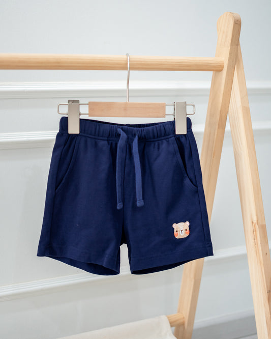 LEBEAR EMBROIDERY JOGGER SHORTS IN DEEP SEA BLUE