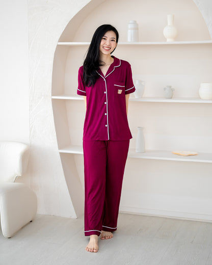 (PRE ORDER) LEBEAR ADULT BAMBOO PYJAMAS PANTS SET IN WINE RED