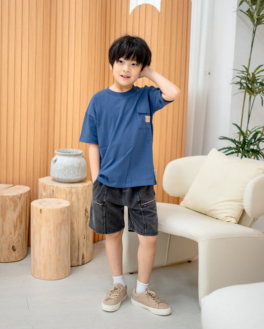 LEBEAR KIDS OVERSIZED POCKET TEE IN ROYAL BLUE