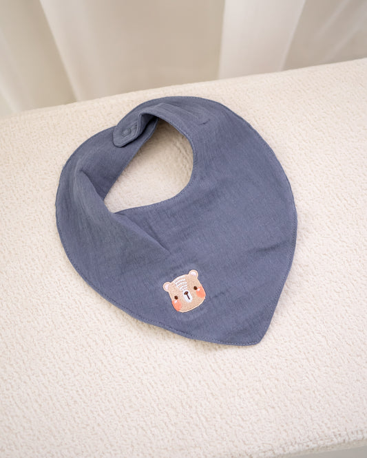 LEBEAR MUSLIN COTTON BABY BIB IN MUTED BLUE