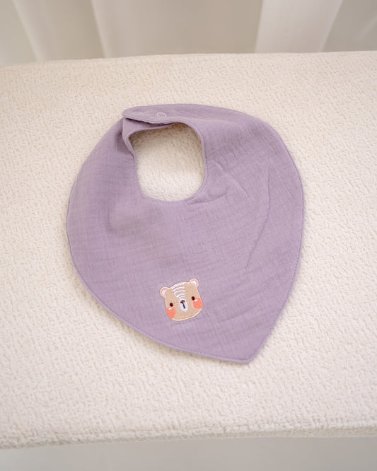 LEBEAR MUSLIN COTTON BABY BIB IN LAVENDER
