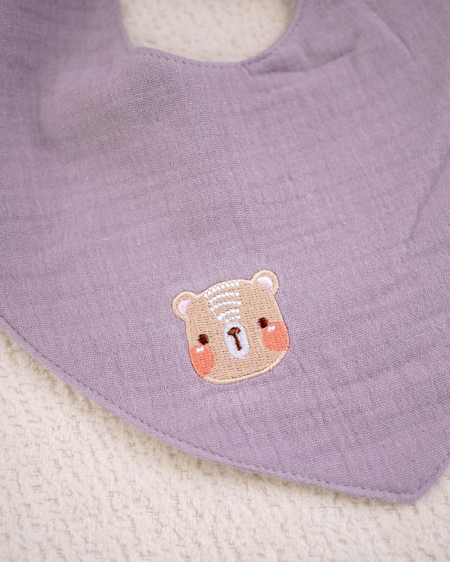 LEBEAR MUSLIN COTTON BABY BIB IN LAVENDER