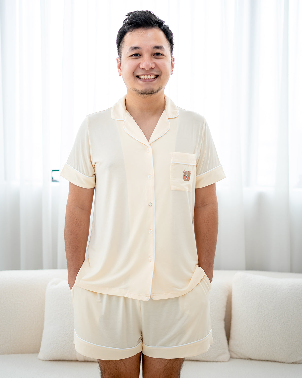 LEBEAR ADULT BAMBOO PYJAMAS SHORTS SET IN CREAM