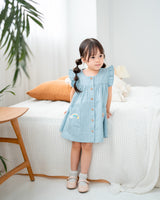LEBEAR DENIM RUFFLE RAINBOW DRESS