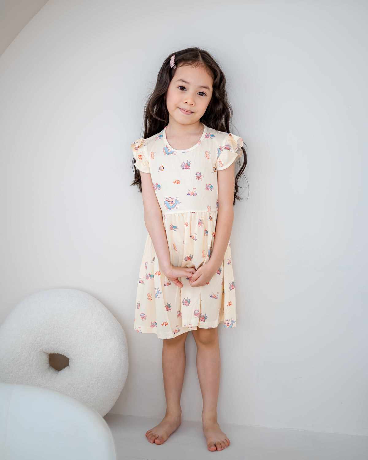 OCEAN DREAMS KIDS TENCEL™ RUFFLE DRESS IN SEASHELL SAND