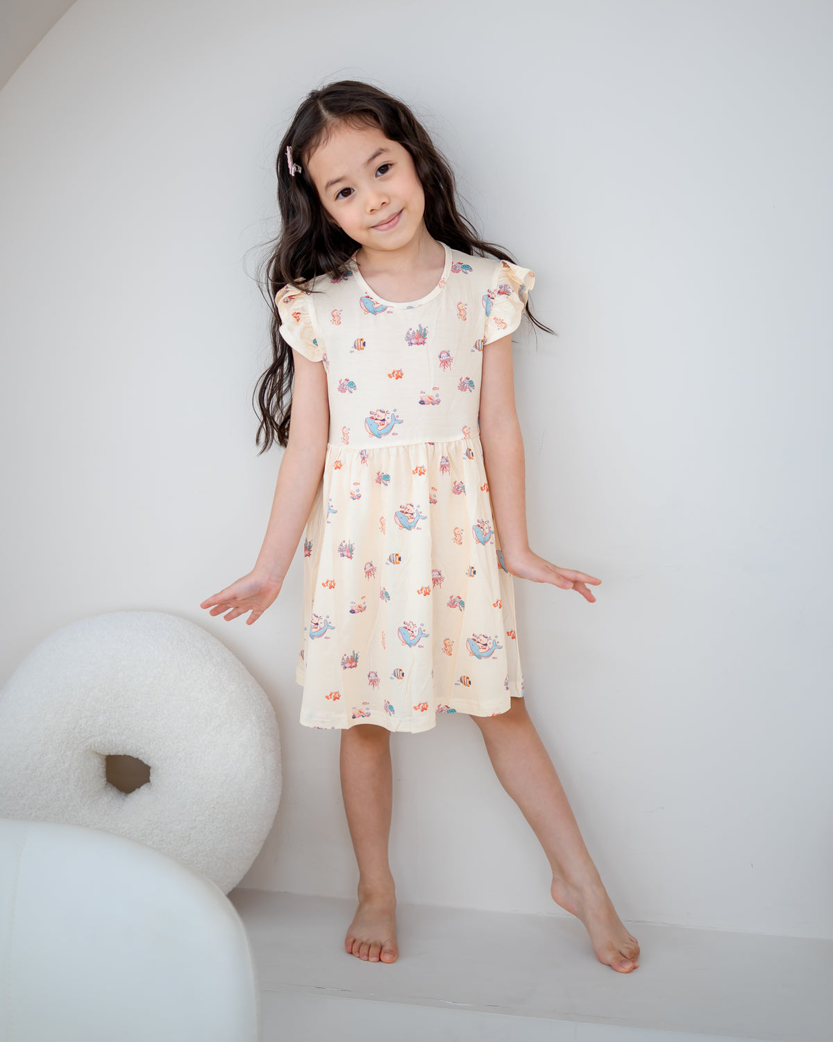 OCEAN DREAMS KIDS TENCEL™ RUFFLE DRESS IN SEASHELL SAND
