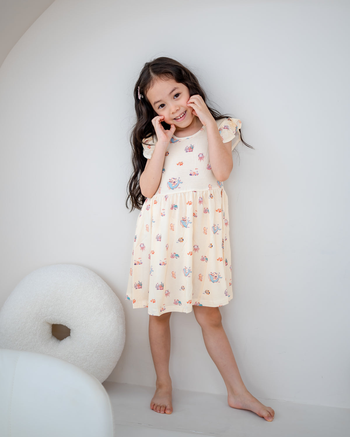 OCEAN DREAMS KIDS TENCEL™ RUFFLE DRESS IN SEASHELL SAND