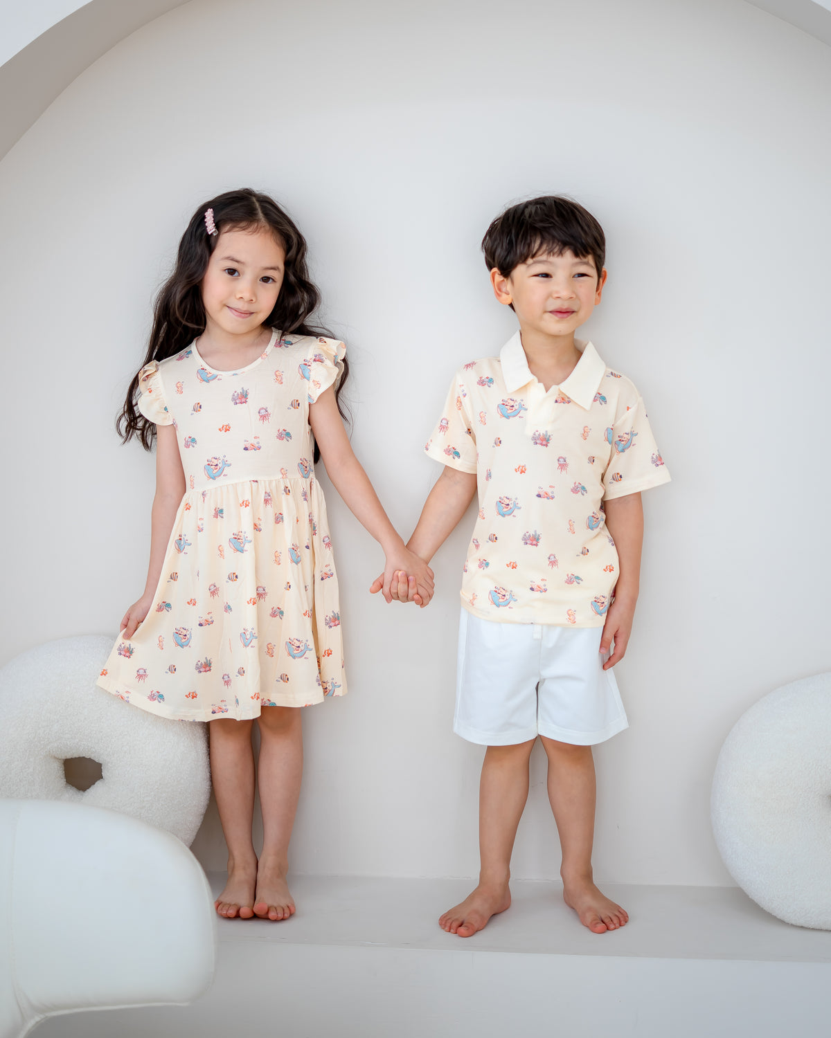 OCEAN DREAMS KIDS TENCEL™ RUFFLE DRESS IN SEASHELL SAND