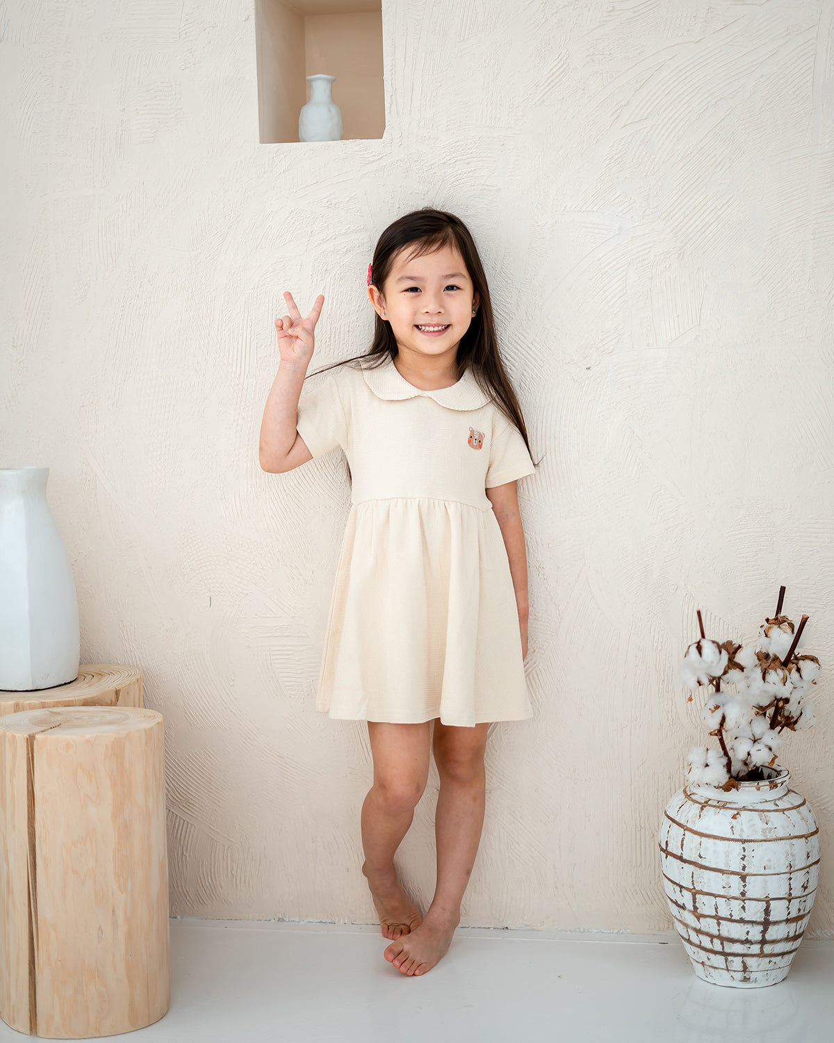 CLASSIC WAFFLE DRESS IN CREAM